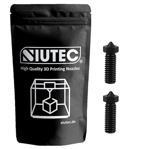 SIUTEC® Premium Volcano Düse Nozzle 0.8 mm Gehärteter Stahl/hardened steel – 2 Stück für 1,75 mm Filament | Sidewinder X1/X2, Genius Pro, Vyper, Kobra Max, Super Racer, V400, Little Monster von SIUTEC