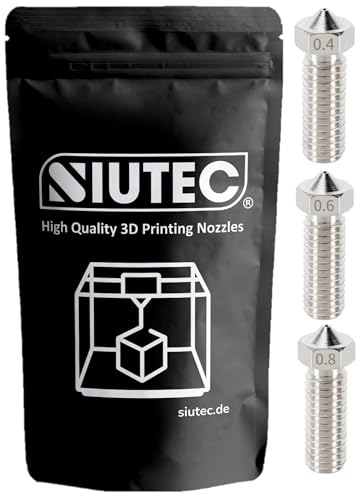 SIUTEC® Premium Volcano Kupfer Chrom Zirkon/Copper Chrome Zirconium, Düse/Nozzle als SET 3-Nozzles: 0.4/0.6/0.8mm, für Volcano Hotends, Sidewinder, Kobra Max uvm. - 1.75mm Filament von SIUTEC