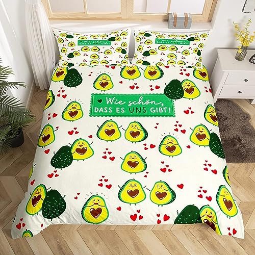 SIVAGA Avocado Bettwäsche 155x200 Weich Kuschelige Mikrofaser 3D Druck Cartoon-Avocado Bettwäsche-Sets Bettbezug und 2 Kissenbezug 80x80 cm mit Reißverschluss von SIVAGA