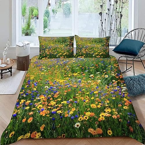 SIVAGA Blumenwiese Bettwäsche 140x200 Weich Kuschelige Mikrofaser 3D Druck Blumenwiese Bettwäsche-Sets Bettbezug und 2 Kissenbezug 80x80 cm mit Reißverschluss von SIVAGA