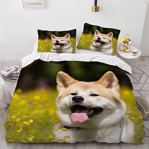 SIVAGA Hund Bettwäsche 200x220 Weich Kuschelige Mikrofaser 3D Druck Japanischer Akita Inu Bettwäsche-Sets Bettbezug und 2 Kissenbezug 80x80 cm mit Reißverschluss von SIVAGA