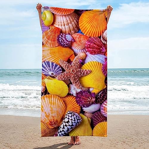 SIVAGA Mikrofaser Strandtuch 90x180 cm Farbige Muscheln Badetuch 3D Seestern Weiches Leicht Handtuch Schnelltrocknend Sandfreies Strandhandtuch Saunahandtuch Reisehandtuch von SIVAGA