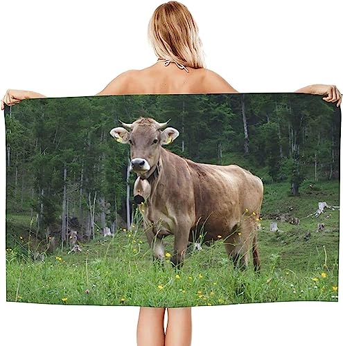 SIVAGA Mikrofaser Strandtuch 90x180 cm Ochse Badetuch 3D Nutztiere Weiches Leicht Handtuch Schnelltrocknend Sandfreies Strandhandtuch Saunahandtuch Reisehandtuch von SIVAGA