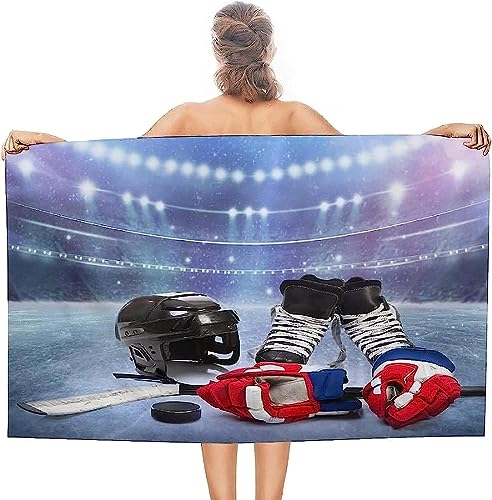 SIVAGA Mikrofaser Strandtuch 90x180 cm Puck Badetuch 3D Eishockey Weiches Leicht Handtuch Schnelltrocknend Sandfreies Strandhandtuch Saunahandtuch Reisehandtuch von SIVAGA