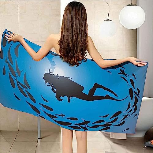 SIVAGA Mikrofaser Strandtuch 90x180 cm Taucher Badetuch 3D Blaues Tauchen Weiches Leicht Handtuch Schnelltrocknend Sandfreies Strandhandtuch Saunahandtuch Reisehandtuch von SIVAGA