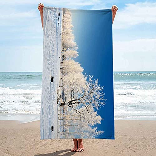 SIVAGA Mikrofaser Strandtuch Groß 100x200 cm Neblige Kiefer Badetuch 3D Verschneiter Boden Weiches Leicht Handtuch Schnelltrocknend Sandfreies Strandhandtuch Saunahandtuch Reisehandtuch von SIVAGA