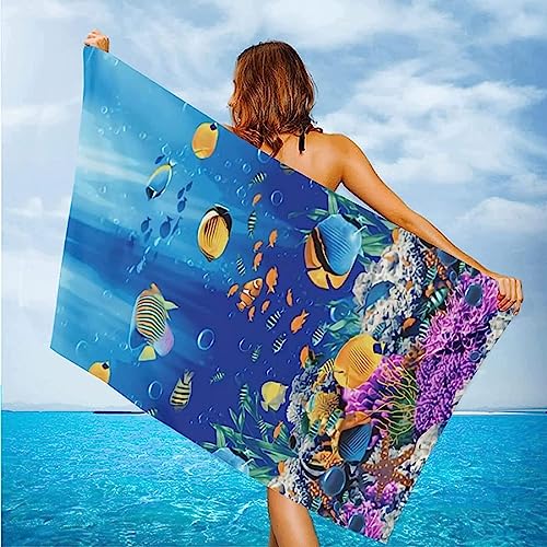 SIVAGA Mikrofaser Strandtuch Groß 100x200 cm Ozean Badetuch 3D Bunte Tropische Fische Weiches Leicht Handtuch Schnelltrocknend Sandfreies Strandhandtuch Saunahandtuch Reisehandtuch von SIVAGA