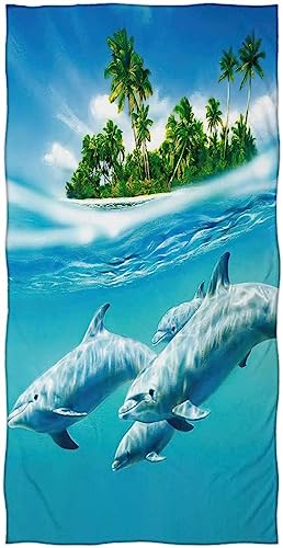 SIVAGA Mikrofaser Strandtuch Groß 100x200 cm Ozean Badetuch 3D Delfin Weiches Leicht Handtuch Schnelltrocknend Sandfreies Strandhandtuch Saunahandtuch Reisehandtuch von SIVAGA