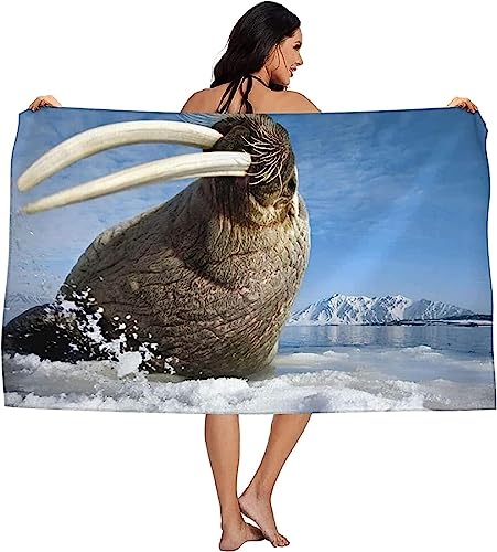 SIVAGA Mikrofaser Strandtuch Groß 100x200 cm Walross Badetuch 3D Ozean Weiches Leicht Handtuch Schnelltrocknend Sandfreies Strandhandtuch Saunahandtuch Reisehandtuch von SIVAGA