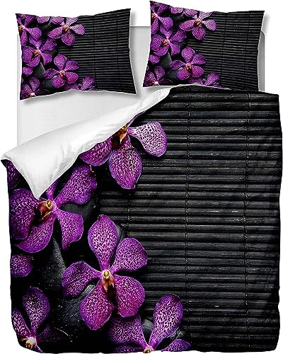 SIVAGA Orchidee Bettwäsche 140x200 Weich Kuschelige Mikrofaser 3D Druck Orchidee Bettwäsche-Sets Bettbezug und 2 Kissenbezug 80x80 cm mit Reißverschluss von SIVAGA