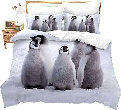 SIVAGA Pinguin Bettwäsche 135x200 Weich Kuschelige Mikrofaser 3D Druck Süßes Tiermuster Bettwäsche-Sets Bettbezug und 2 Kissenbezug 80x80 cm mit Reißverschluss von SIVAGA