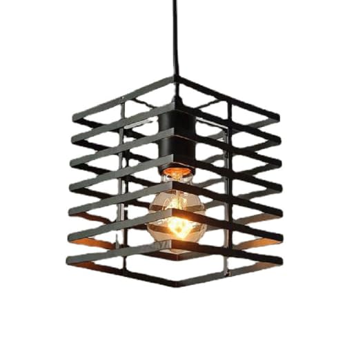 SIVAJI Schwarze Personalisierte Hängeleuchte Quadratische Vintage-Deckenleuchte Kronleuchter Kreativer Minimalistischer Pendelleuchtenschirm Schlafzimmer-Metallkäfig-Leuchte Für Nachtrestaurants von SIVAJI