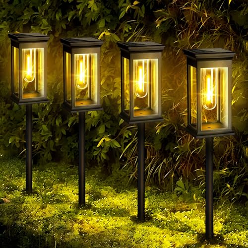 Solarlampen für Außen Garten, 4 Pack Moderne Garten Solarleuchten , Automatisches EinAus Solar Gartenleuchten, Warmweißes IP65 Wassserdicht Solar Garten Deko für Rasen, Terrasse, Hof, Geschenke von SIVQIKE