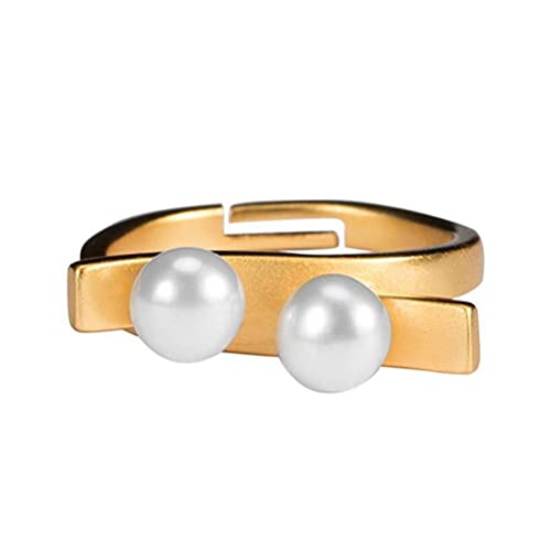 SIWAN 925 Silber Retro Perlenring Weibliche Nische Mode Persönlichkeit Temperament Goldener Verstellbarer RingGold von SIWAN