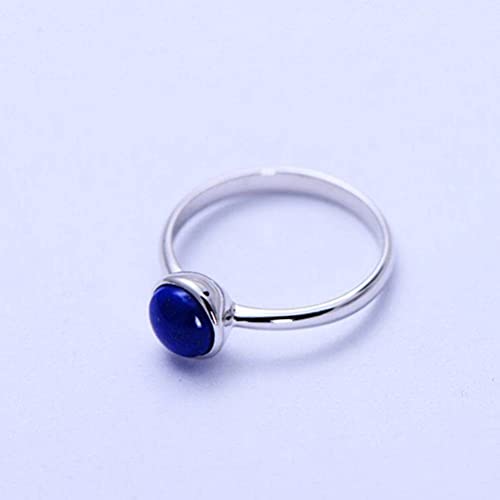 SIWAN Retro-Ring 925 Sterling Silber Ring Lapislazuli Ring Mini Runder Weiblicher Ring, 57mm von SIWAN