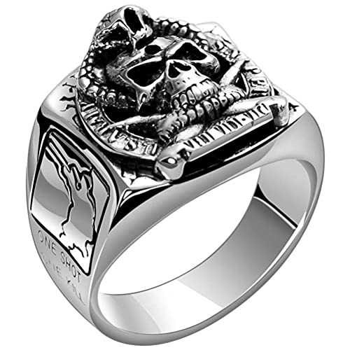 SIWAN Retro-Ring S925 Sterling Silber Stil Männlicher Totenkopf-Ring Thai-Silber Retro-Ring1, 58mm von SIWAN