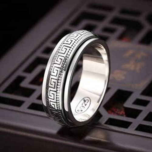 SIWAN Ring S925 Silber Buddhist Schriften Emblem Rotierende Ring Retro Ethnischer Stil Lucky Ring Unisex3, 68mm von SIWAN