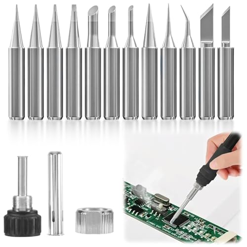 SIWOKJJO 12 Stück 900M Lötkolben mit 3 Stück Schweißhülse, Lötkolben Spitzen - Ersatzlötspitzen für Lötstationen, Bleifreie Lötspitzen Set Soldering Tips für Schweißgeräte & Zubehör von SIWOKJJO