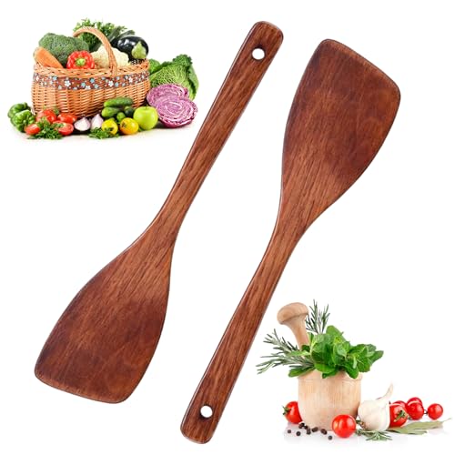 2 Stück Holzspatel Kochen, Holzspatel Zum Kochen, Pfannenwender Holz Aus Massivholz Hartholz Pfannenwender aus Holz 33cm Kochlöffel Holz Ideal für Pfanne/Wok Mit Antihaftbeschichtung, Holz Kochbesteck von SIWOKJJO