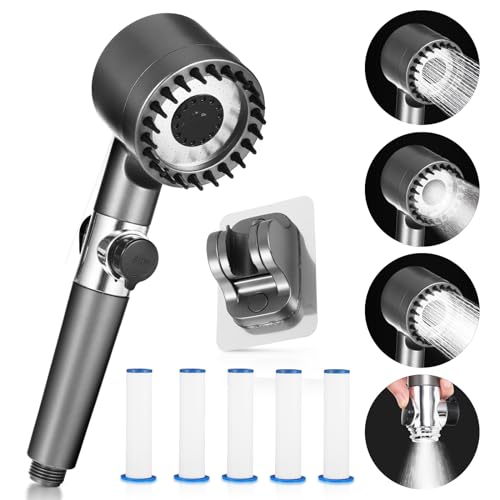 Handbrause Duschkopf, Handbrause Massagedusche, Dusch Brausekopf, Wassersparend Multifunktionaler Hochdruck Duschkopf Filter, 4 Modi Hochdruck Handbrause mit 5 Filter Verstellbarer von SIWOKJJO