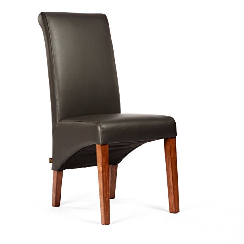 SIX® Lederstuhl Felice Leder Braun Stuhlbeine Nussbaum Lederstühle Stühle Stuhl von SIX