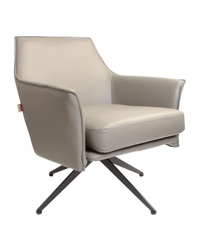 SIX Aurio Mid-Century Modern Echtleder-Drehstuhl Grau-Hochwertiger Leder Lounge Chair Club Sessel Massivholzrahmen und Metallbasis-Stilvoll, Komfortabel, Pflegeleicht von SIX
