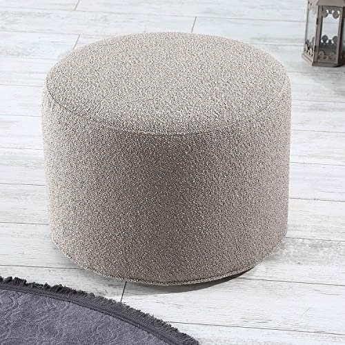 SIX Polsterhocker 42x53 cm Rund Webstoff bis zu 180kg Belastbar Holzgestell Komfort Qualitäts-Schaumstoff Polsterung Schminktisch Sitzhocker Fußhocker Pouf Hell Braun von SIX