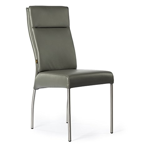 SIX Echtleder Esszimmerstuhl Bürostuhl Küchenstuhl mit massiven Edelstahlfüssen Doppelter Ergonomischer Rücken Sitzkomfort Edles 1,3mm Dickes Leder Gatto Grau von SIX