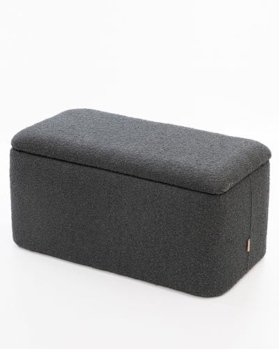 SIX Rechteckiger Polsterhocker mit Stauraum Sitzhocker Fußhocker Bouclé Stoff Anthrazit Stabiler Hocker mit Aufbewahrung | Bequemer Pouf für Wohnzimmer oder Schlafzimmer von SIX