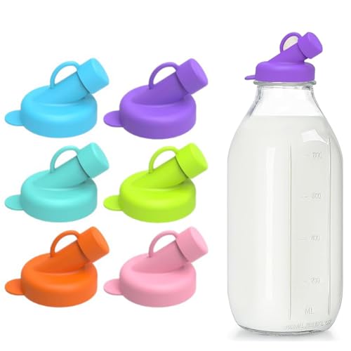 SIXHAOBU 6 Stück Silicone Milk Bottle Dispenser Caps, 48 mm auslaufsicherer Durchmesser, Wiederverwendbare Deckel Für Milchflaschen,Ausgießdeckel Für Teegetränkebehälter von SIXHAOBU