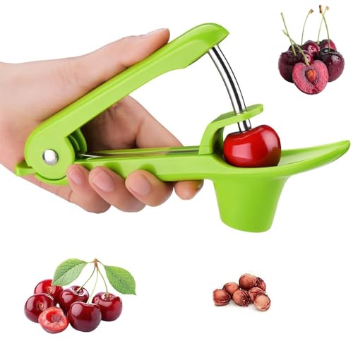 SIXHAOBU Kirschentkerner,Kirschkernentferner, Edelstahl Entkerner Kirschen,Premium Tragbarer Entsteiner Kirschen,Kirschentsteiner,Manueller Obstentkerner für Früchte,Kirsche Obstbeere (Grün) von SIXHAOBU