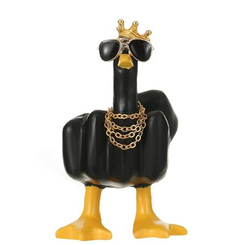 SIXHAOBU Mittelfinger Ente, Ente Schwarze Wohnzimmer Bücherregal Deko Lustige Ente Statue Verspielter Kunstharz Dekoartikel, büro deko für Zuhause, Büro, Schreibtisch, Einweihungsgeschenk von SIXHAOBU
