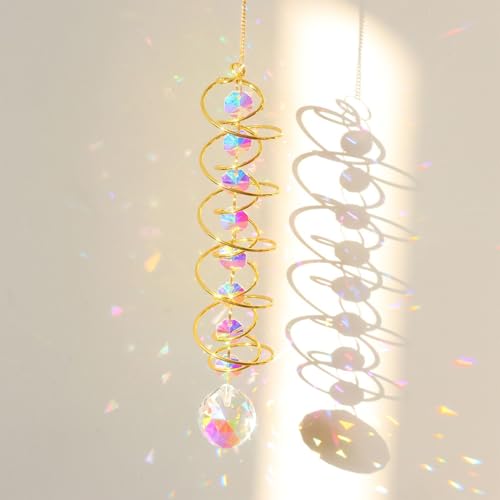 SIXHAOBU Sonnenfänger Windspiel mit Blick auf Kugel Spiralschwanz Kristall Regenbogen Sonnenfänger Windspiel mit Sieben Chakra Perlen für Fenster Haus Garten Party Hochzeit Dekoration von SIXHAOBU