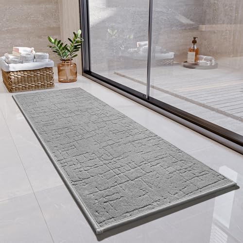 SIXHOME 40 * 100cm Hellgrau Badteppich super saugfähige Badteppich rutschfest waschbar Badezimmerteppich Badematten mit Gummirückseite rutschfest waschbar für Dusche Badezimmer Badewanne von SIXHOME
