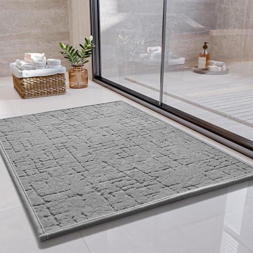 SIXHOME 40*60cm Hellgrau Badteppich Super Saugfähig Rutschfest Waschbar Mit Gummirückseite für Dusche Badezimmer Badewanne von SIXHOME