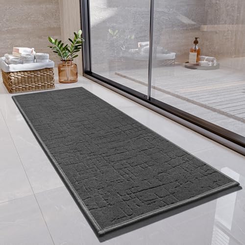 SIXHOME 40 * 100cm Dunkelgrau Badteppich super saugfähige Badteppich rutschfest waschbar Badezimmerteppich Badematten mit Gummirückseite für Dusche Badezimmer Badewanne von SIXHOME