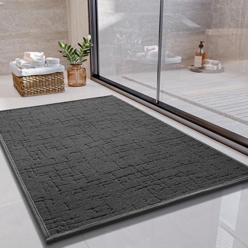 SIXHOME 40 x 60cm Dunkelgrau Badteppich Super Saugfähig Rutschfest Waschbar Mit Gummirückseite für Dusche Badezimmer Badewanne von SIXHOME