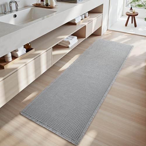 SIXHOME 40x60cm Hellgrau Badematte mit Waffelmuster super saugfähige rutschfeste Badematten Maschinenwaschbare Badezimmermatten mit Gummirückseite von SIXHOME