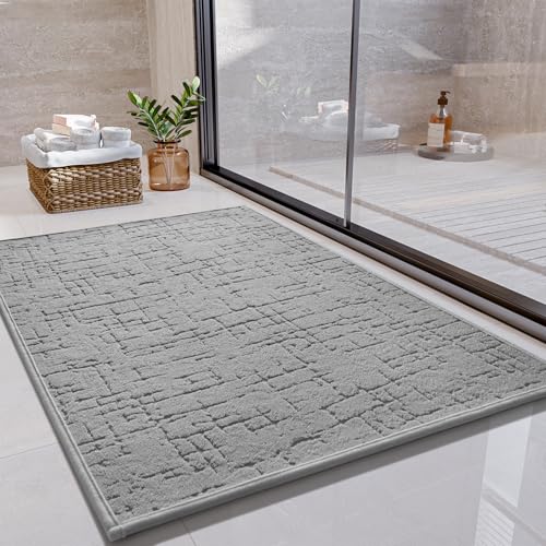 SIXHOME 50*80cm Hellgrau Badteppich super saugfähige Badteppich rutschfest waschbar Badezimmerteppich Badematten mit Gummirückseite für Badteppich rutschfest waschbar für Dusche Badezimmer Badewanne von SIXHOME