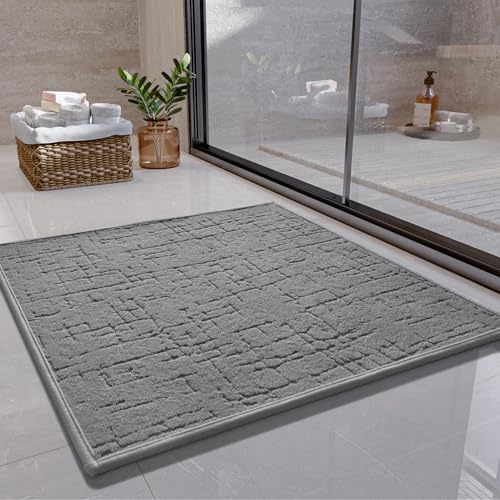 SIXHOME 60*60cm Hellgrau Badteppich Super Saugfähig Rutschfest Waschbar Mit Gummirückseite für Dusche Badezimmer Badewanne von SIXHOME