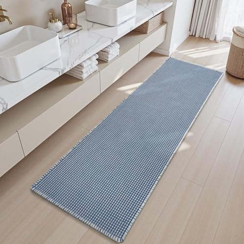 SIXHOME 60 * 180cm Blau-Weiß Badematte Super Absorbierende Waffle mit Quasten Badteppich Badematte rutschfest Maschinenwaschbare Badematte für Badezimmer von SIXHOME