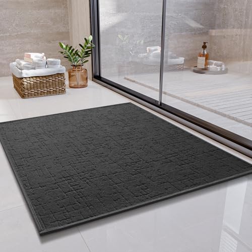 SIXHOME 60 * 60cm Dunkelgrau Badteppich super saugfähige Badteppich rutschfest waschbar Badezimmerteppich Badematten mit Gummirückseite für Dusche Badezimmer Badewanne von SIXHOME