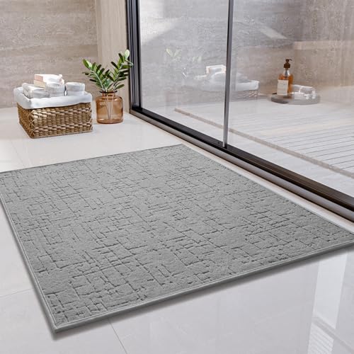 SIXHOME 80*80cm Hellgrau Badteppich Super Saugfähig Rutschfest Waschbar Mit Gummirückseite für Dusche Badezimmer Badewanne von SIXHOME
