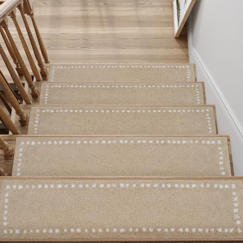 SIXHOME Beige 1Stück 76x20cm Treppenstufen Matten für den Innenbereich weiche Teppich Treppenstufenmatten Wiederverwendbarer Klebstoff Waschbarer Treppenläufer von SIXHOME