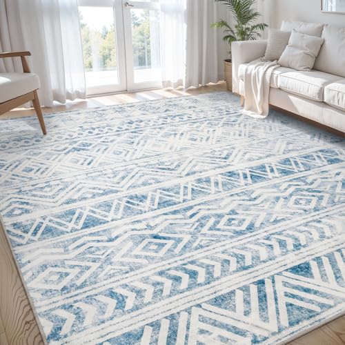 SIXHOME Blau 150 * 210cm Teppiche für das Wohnzimmer Neutraler Boho-Teppich Waschbar Rutschfester Moderner Geometrischer Teppich für Schlafzimmer Esszimmer Spielzimmer SIXHOME Blau 150 * 210cm Teppiche für das Wohnzimmer Neutraler Boho-Teppich Waschbar Rutschfester Moderner Geometrischer Teppich für Schlafzimmer Esszimmer Spielzimmer von SIXHOME
