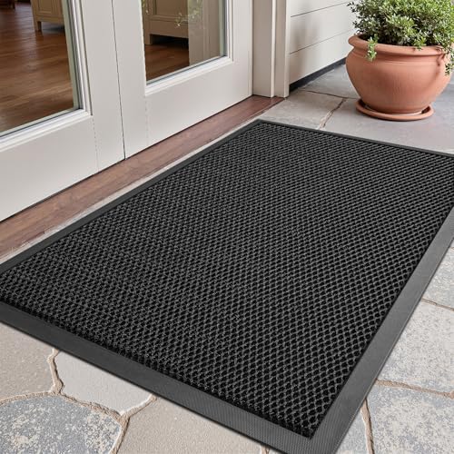 SIXHOME Fußmatte Schmutzfangmatte rutschfeste Türmatte mit Elastisches Netz Fußabtreter für Außen & Innen Waschbar Matte Wetterfester Schwarz 60 * 90cm von SIXHOME