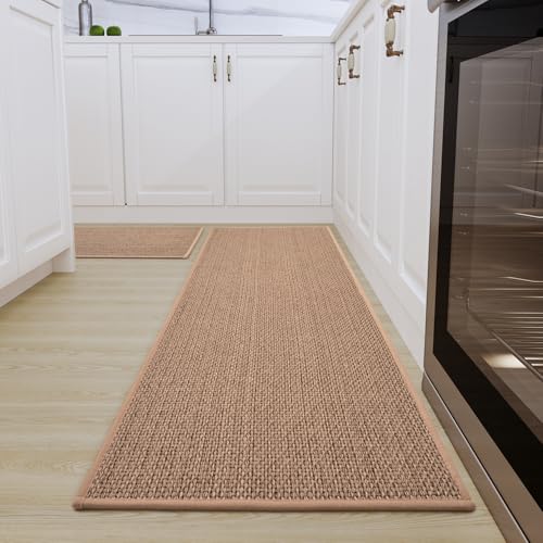 SIXHOME 40 * 60+40 * 120cm Waschbar Sisaloptik Gewebte küchenteppich rutschfest 2Stück Saugfähig Teppich Läufer Beige von SIXHOME