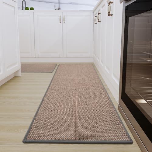 SIXHOME 40 * 60+40 * 120cm Küchenteppich Waschbar rutschfest Sisaloptik Gewebte Küchenläufer rutschfest Saugfähig Teppich Läufer Grau von SIXHOME