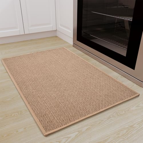SIXHOME 40 * 60 Küchenteppich Waschbar rutschfest Sisaloptik Gewebte Küchenläufer rutschfest Saugfähig Teppich Läufer Beige von SIXHOME