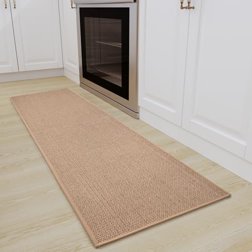 SIXHOME 50 * 180 Küchenteppich Waschbar rutschfest Sisaloptik Gewebte Küchenläufer rutschfest Saugfähig Teppich Läufer Beige von SIXHOME